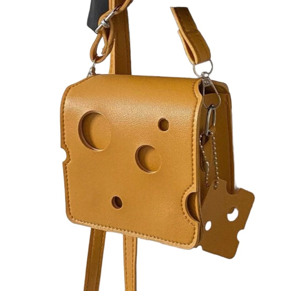Crossbody Purse Mini 4.5”x4.5” Cheese Slice Square Tan Bag Charm